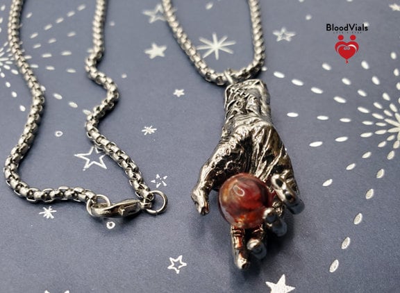 1 Hand BloodVial Necklace Kit with 23.5" Silvertone Chain (BloodBond)