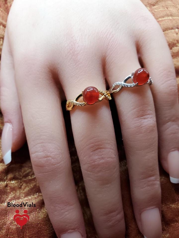 Sterling Infinity BloodVial Ring Kit with White Zircons & White or Yellow Gold-plated Solid .925 Silver Adjustable 5-9 Sizes (BloodBond)