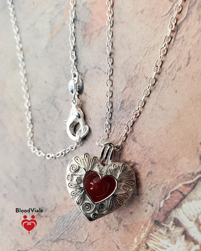 1 Sterling Swirl Heart BloodVial Necklace Kit with 18" Solid .925 Silver Link Chain (BloodBond)