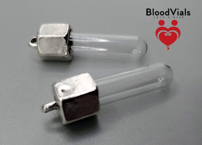 2 Hex Nut BloodVials Pendant Kit with Worn Patina and 18" Black Cord (BloodBond)
