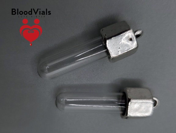 2 Hex Nut BloodVials Pendant Kit with Worn Patina and 18" Black Cord (BloodBond)