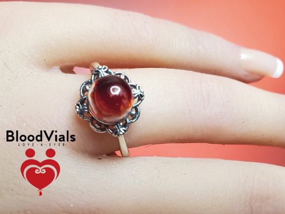 Sterling Scalloped BloodVial Ring Kit Solid .925 Silver Adjustable 7.5-11 Sizes (BloodBond)