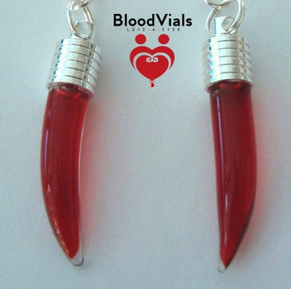 2 Fang Pendant Claw Charms BloodVial Kit with 18" Black Cord Necklaces (BloodBond)
