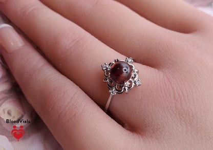 Sterling Diamond Sparkle BloodVial Ring with White Zircons Adjustable 6-11 Sizes .925 Solid Silver (BloodBond)