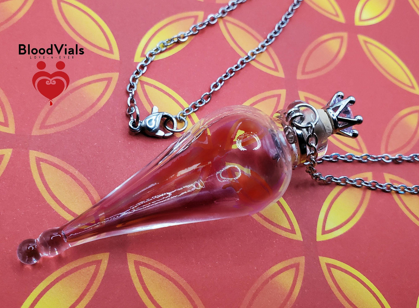 1 Apothecary Bottle BloodVial Pendant Necklace Kit with 25" Silvertone Stainless Steel Chain (BloodBond)