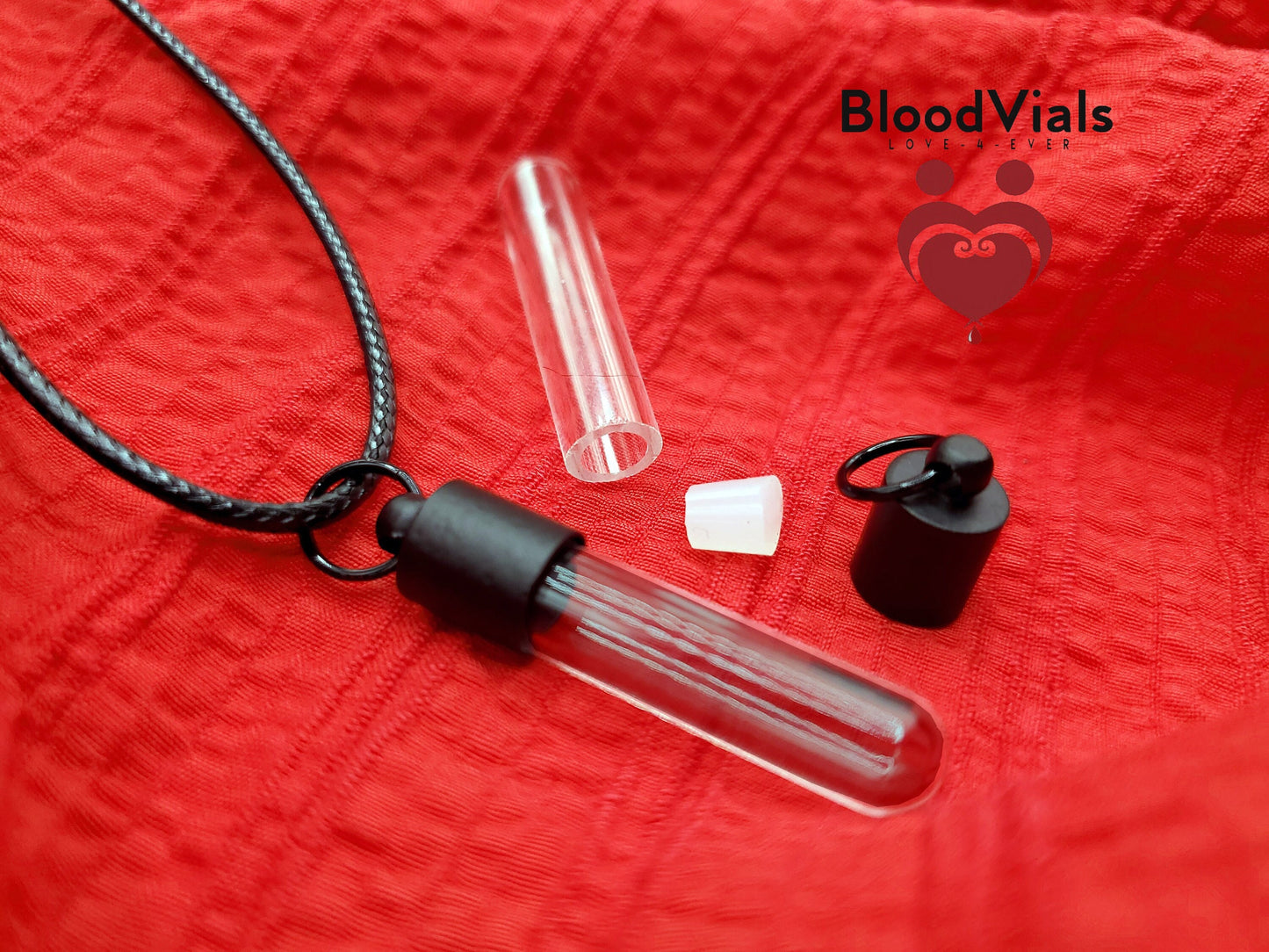 2 Black BloodVial Pendant Kit Necklaces with 18" Black Cords (BloodBond)