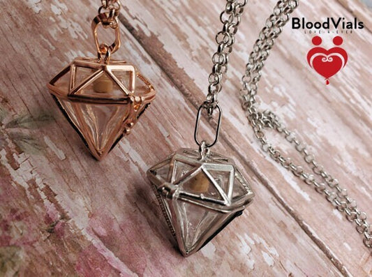 1 Diamond Locket BloodVial Goldtone Necklace Kit with 32" Link Chain (BloodBond)