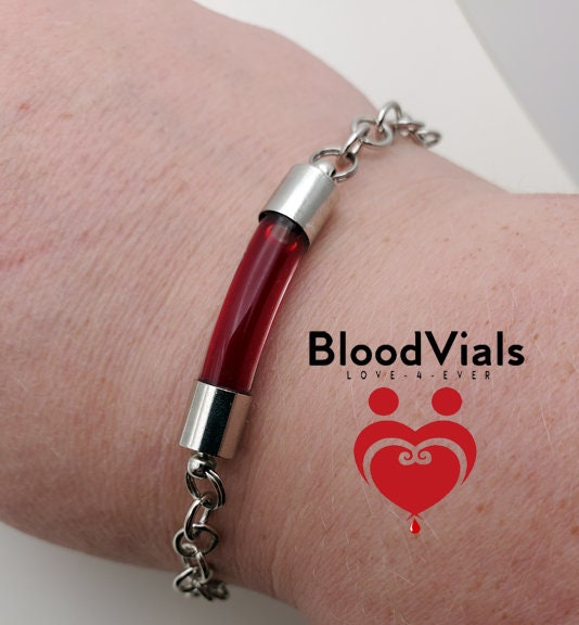 2 BloodVial Link Bracelets Kit Easily Adjustable Length Shortening from 10" Maximum (BloodBond)