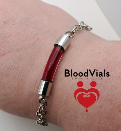 2 BloodVial Link Bracelets Kit Easily Adjustable Length Shortening from 10" Maximum (BloodBond)
