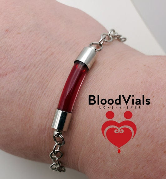 2 BloodVial Link Bracelets Kit Easily Adjustable Length Shortening from 10" Maximum (BloodBond)