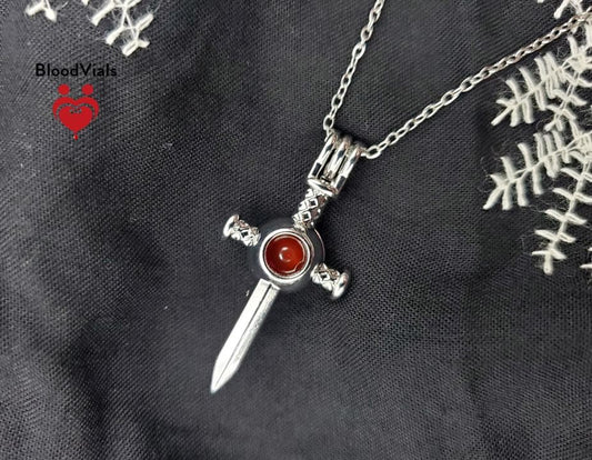 1 Sword Dagger BloodVial Kit and Stainless Steel Chain Pendant Necklace (BloodBond)