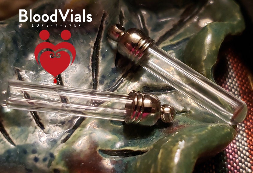 2 Domed Cap BloodVials DIY Necklaces Kit with 18" Black Cords (BloodBond)