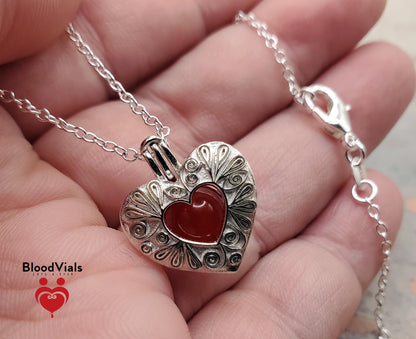 1 Sterling Swirl Heart BloodVial Necklace Kit with 18" Solid .925 Silver Link Chain (BloodBond)