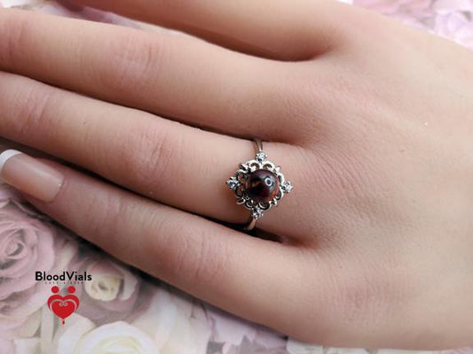 Sterling Diamond Sparkle BloodVial Ring with White Zircons Adjustable 6-11 Sizes .925 Solid Silver (BloodBond)