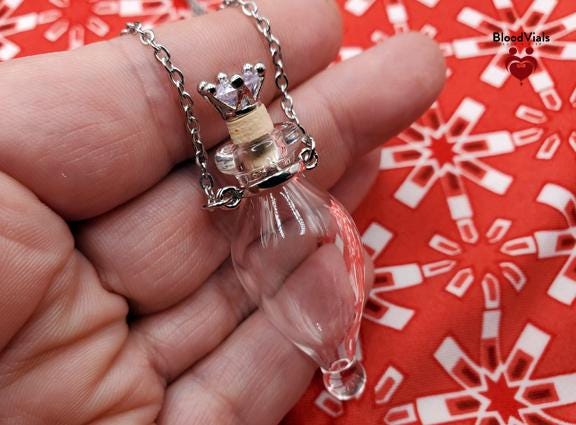 1 Victorian Elixir Bottle BloodVial Pendant Kit Necklace with 25" Silvertone Stainless Steel Chain (BloodBond)