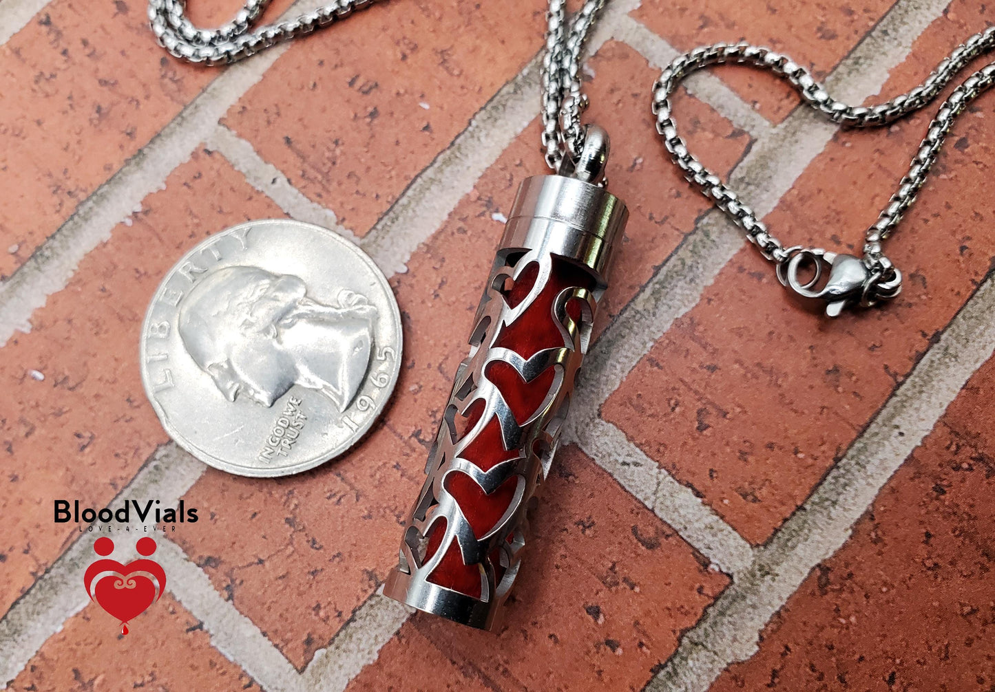 1 Heart Cylinder BloodVial Pendant Kit Necklace with Approximately 27" Matching Chain (BloodBond)