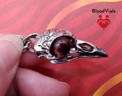 1 Crow Raven Skull BloodVial Pendant Necklace Kit with 23.5" Silvertone Chain (BloodBond)