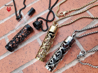 1 Heart Cylinder BloodVial Pendant Kit Necklace with Approximately 27" Matching Chain (BloodBond)