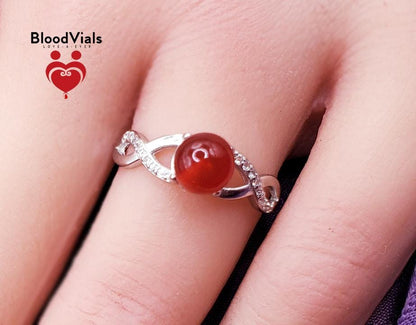 Sterling Infinity BloodVial Ring Kit with White Zircons & White or Yellow Gold-plated Solid .925 Silver Adjustable 5-9 Sizes (BloodBond)