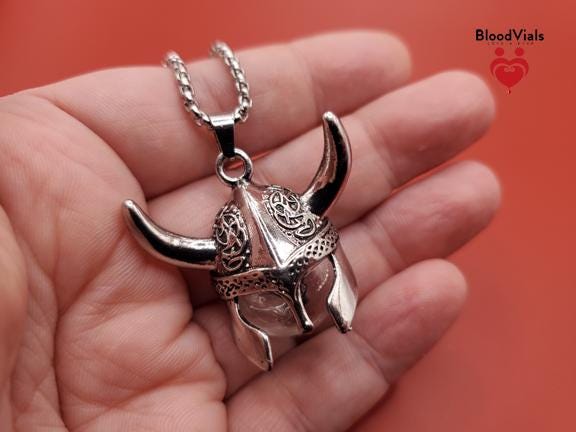1 Viking Helmet BloodVial Necklace Kit with 24" Silvertone Chain (BloodBond)