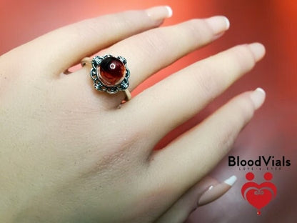 Sterling Scalloped BloodVial Ring Kit Solid .925 Silver Adjustable 7.5-11 Sizes (BloodBond)