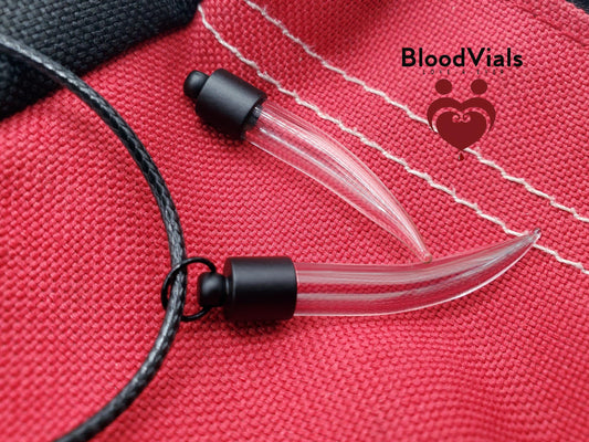 2 Black Fang Claw Necklace BloodVials with Black Cords Kit (BloodBond)