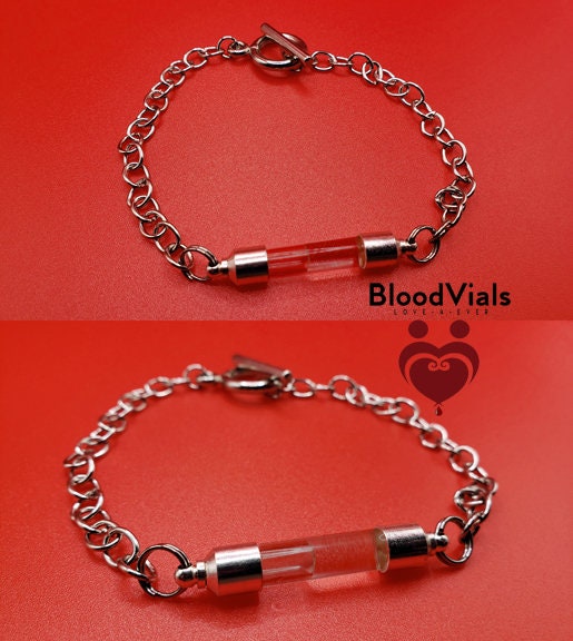 2 BloodVial Link Bracelets Kit Easily Adjustable Length Shortening from 10" Maximum (BloodBond)
