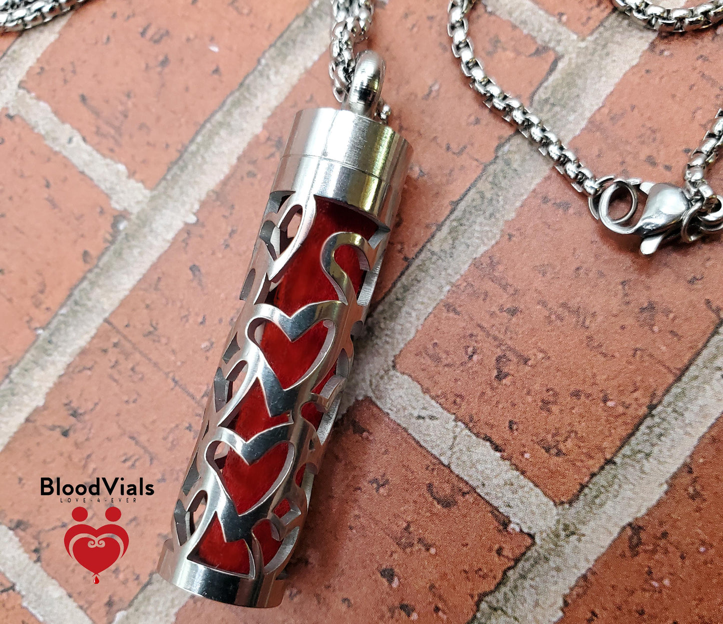 1 Heart Cylinder BloodVial Pendant Kit Necklace with Approximately 27" Matching Chain (BloodBond)