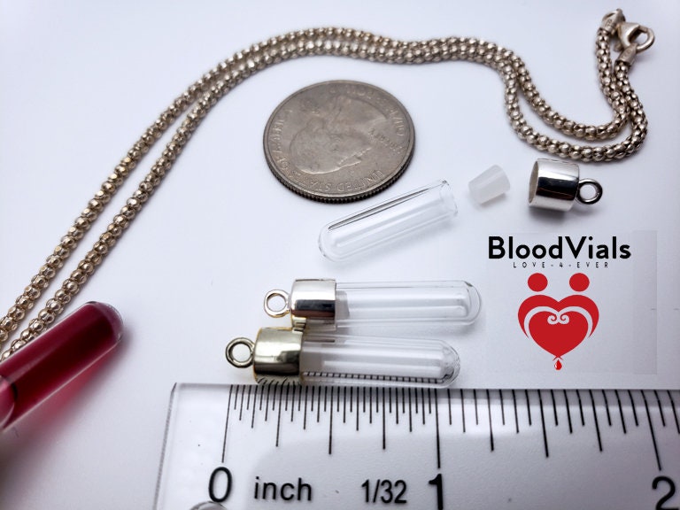 2 Sterling BloodVials Cord Necklaces or .925 Silver Chains Kit (BloodBond)