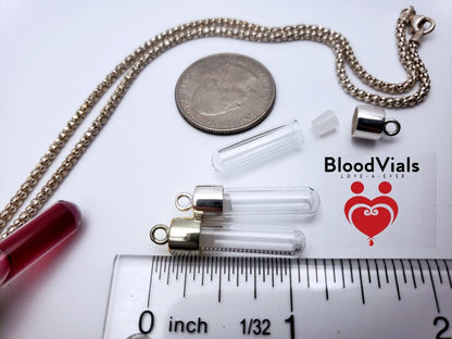 2 Sterling BloodVials Cord Necklaces or .925 Silver Chains Kit (BloodBond)