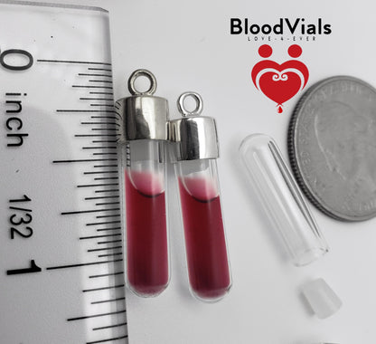 2 Sterling BloodVials Cord Necklaces or .925 Silver Chains Kit (BloodBond)