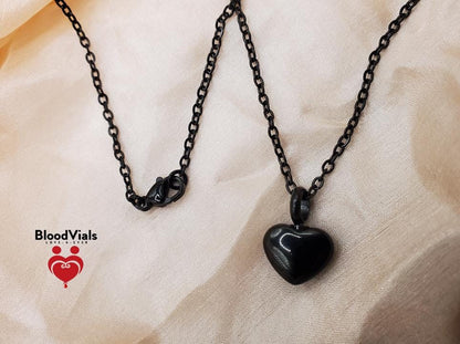 1 Dainty Black Heart BloodVial Pendant Kit Necklace with 21.5" Chain (BloodBond)