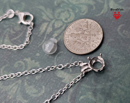 1 Sterling Dainty Double Bail Ball BloodVial Necklace Kit with 18" Link Chain Solid .925 (BloodBond)