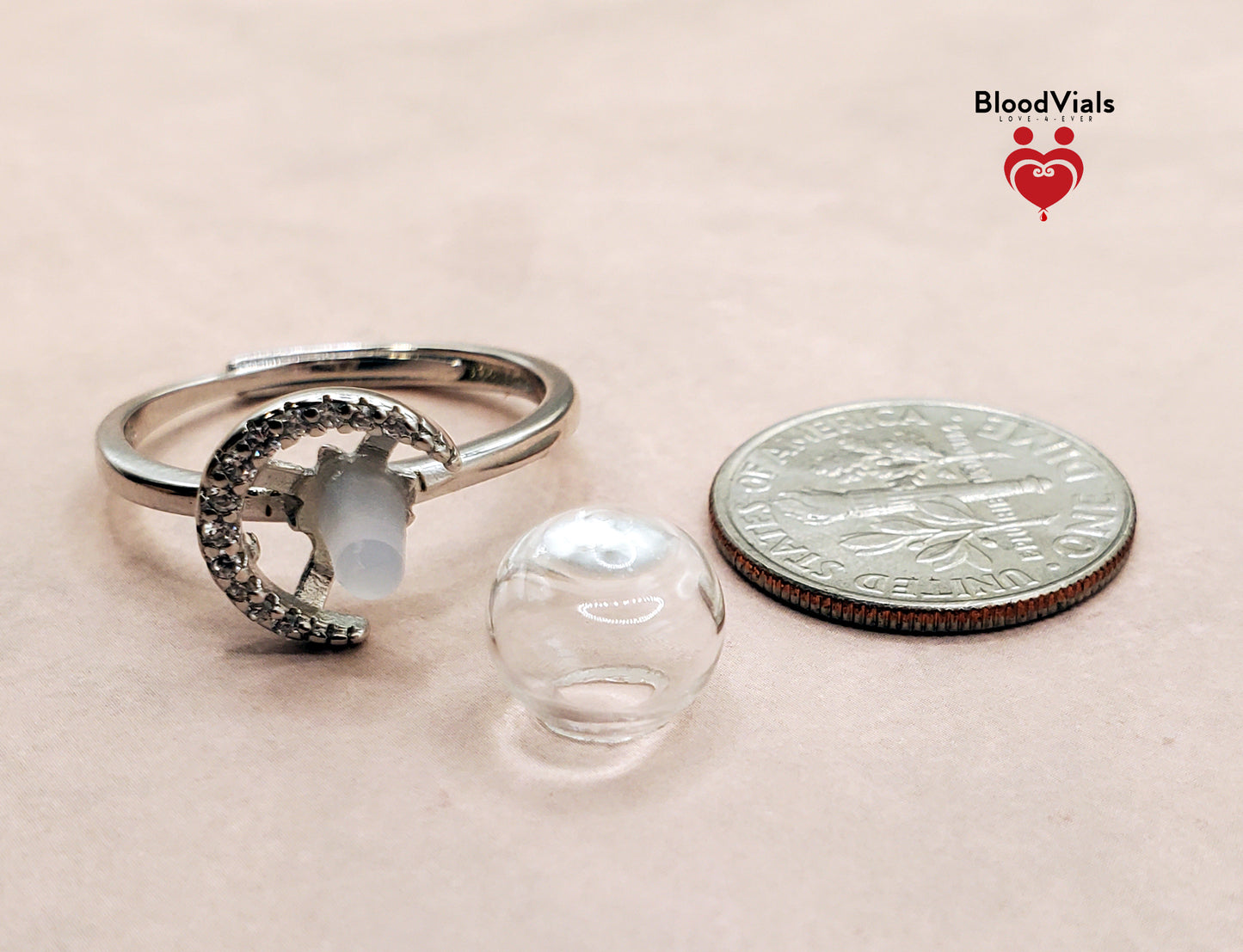 Sterling Crescent BloodVials Ring Kit with White Zircons Solid .925 Silver 5-12 Adjustable Sizes (BloodBond) (Copy)