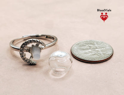 Sterling Crescent BloodVials Ring Kit with White Zircons Solid .925 Silver 5-12 Adjustable Sizes (BloodBond) (Copy)