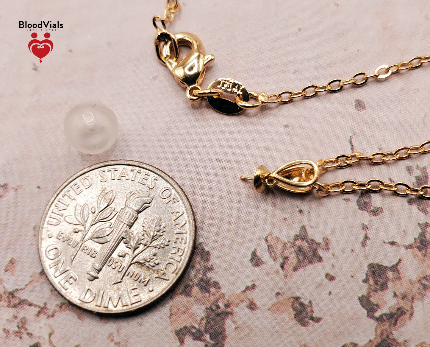 1 Solid 18K Gold Mini Orb Pendant BloodVials Epoxy Resin Necklace Kit with 14K Gold Filled 18" Link Chain (BloodBond)