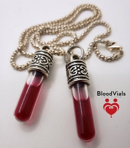 2 Ornate BloodVial Necklaces DIY Blood Vial Charms Kit -  [Pendant ONLY, Chain NOT Included] (BloodBond)