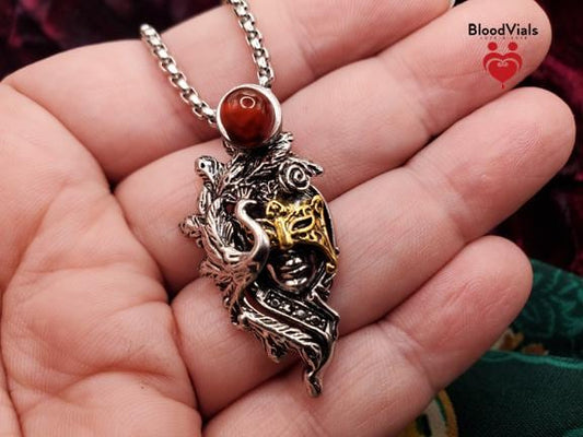 1 Masquerade Mardi Gra Mask BloodVial Pendant Necklace Kit with 23.5" Stainless Steel Chain (BloodBond)
