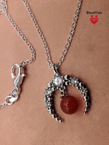 1 Sterling Rhodium-plated Crescent Moon BloodVials Necklace Kit with 18" .925 Silver Chain (BloodBond)