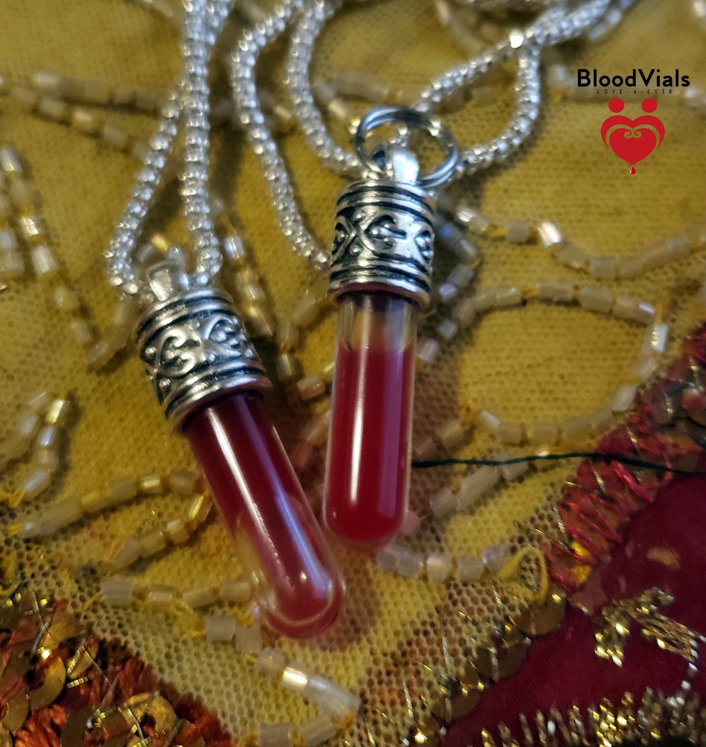 2 Ornate BloodVial Necklaces DIY Blood Vial Charms Kit -  [Pendant ONLY, Chain NOT Included] (BloodBond)