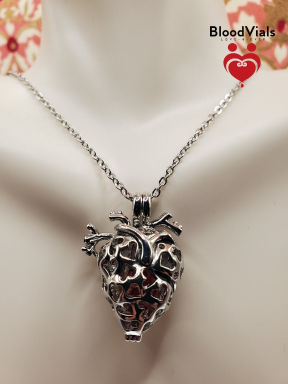 1 Anatomical Heart Locket BloodVial Necklace Kit with 20" Stainless Steel Chain (BloodBond)