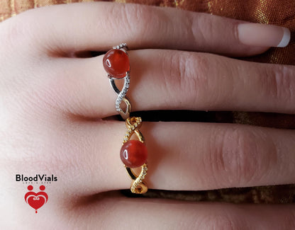 Sterling Infinity BloodVial Ring Kit with White Zircons & White or Yellow Gold-plated Solid .925 Silver Adjustable 5-9 Sizes (BloodBond)