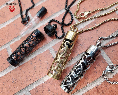 1 Heart Cylinder BloodVial Pendant Kit Necklace with Approximately 27" Matching Chain (BloodBond)
