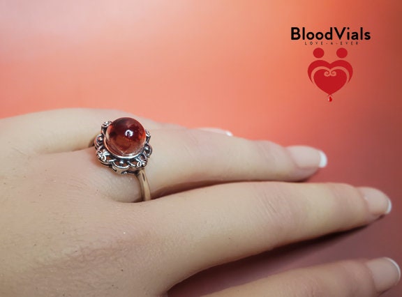 Sterling Scalloped BloodVial Ring Kit Solid .925 Silver Adjustable 7.5-11 Sizes (BloodBond)