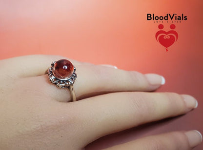 Sterling Scalloped BloodVial Ring Kit Solid .925 Silver Adjustable 7.5-11 Sizes (BloodBond)