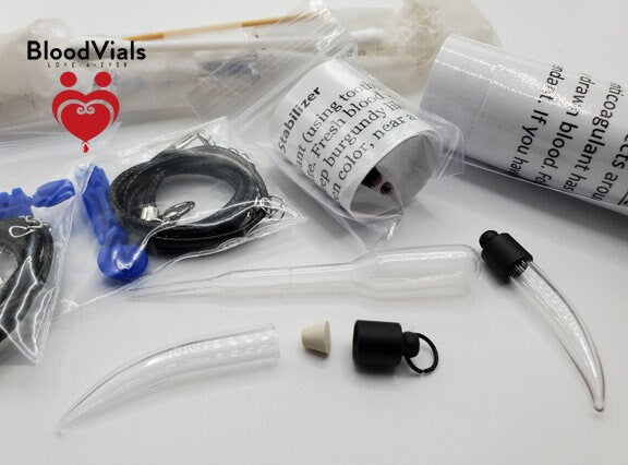 2 Black Fang Claw Necklace BloodVials with Black Cords Kit (BloodBond)