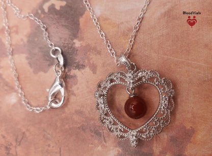 1 Sterling Filigree Scallops BloodVial Necklace Kit with 18" Long Chain Solid .925 Link Necklace (BloodBond)