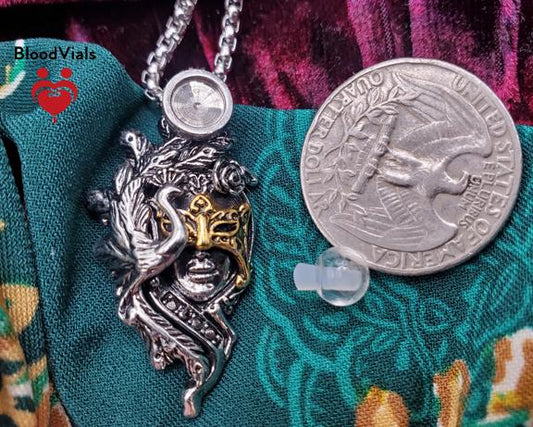 1 Masquerade Mardi Gra Mask BloodVial Pendant Necklace Kit with 23.5" Stainless Steel Chain (BloodBond)