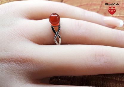 Sterling Infinity BloodVial Ring Kit with White Zircons & White or Yellow Gold-plated Solid .925 Silver Adjustable 5-9 Sizes (BloodBond)