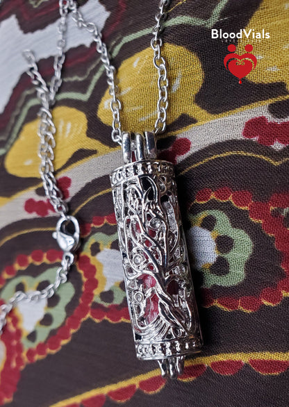 1 Cylinder BloodVial Twisted Tree Pendant Necklace Kit with 19.75" Silvertone Chain (BloodBond)